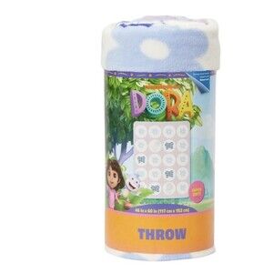 Nickelodeon Dora The Explorer Purple & White Fleece Throw Blanket 46X60 - NEW